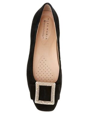 NWOB $79 $MSRP Alex Marie MargoTwo Suede Pearl Buckle Flats – Black Size 10M